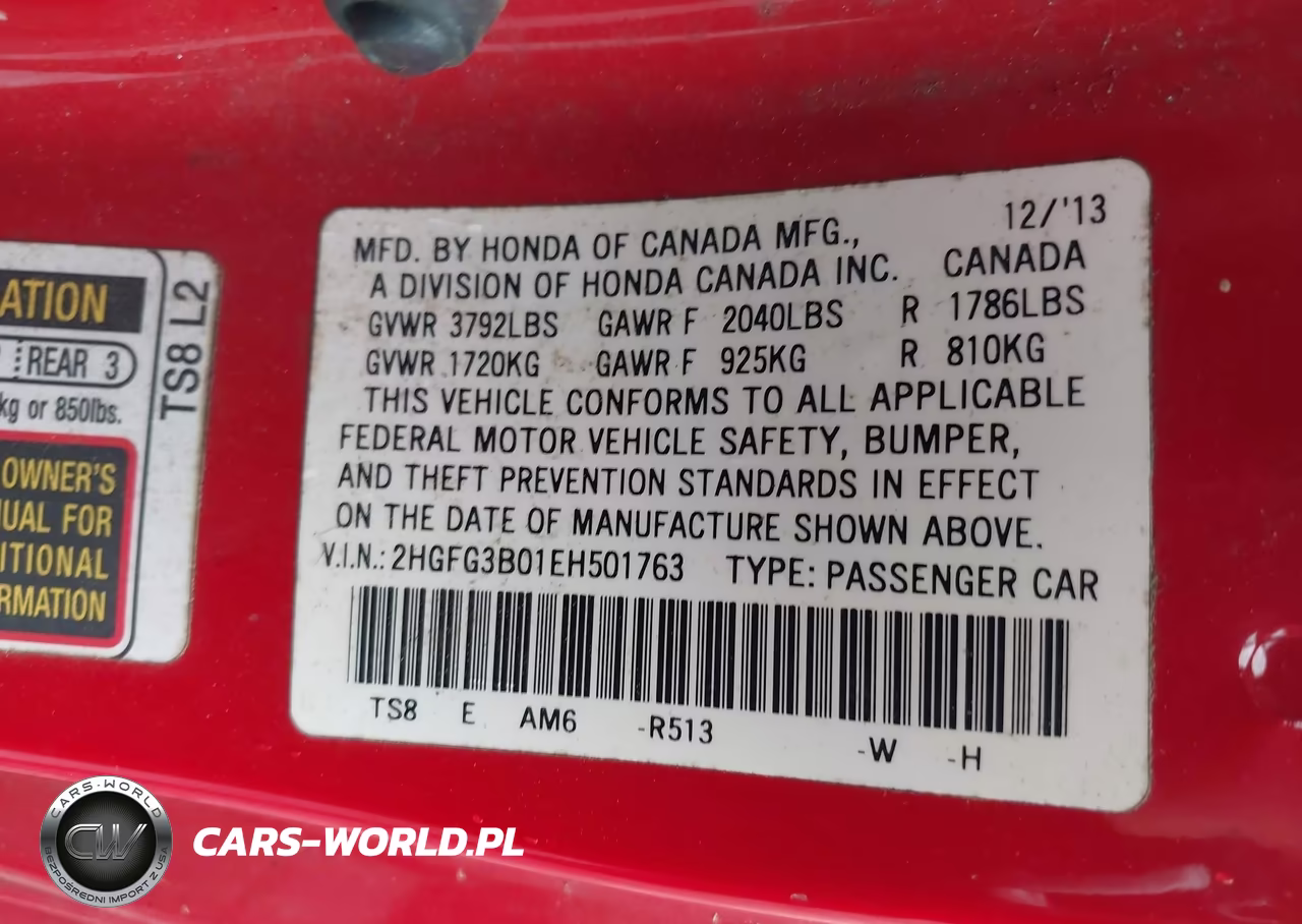 2014 Honda Civic Ex-L VIN:2HGFG3B01EH501763 - 9