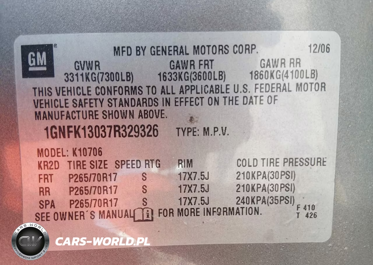 2007 Chevrolet Tahoe Lt VIN:1GNFK13037R329326 - 9