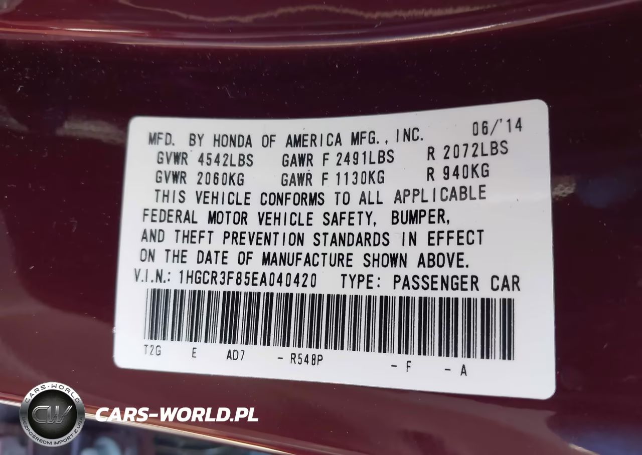 2014 Honda Accord Ex-L V-6 VIN:1HGCR3F85EA040420 - 9