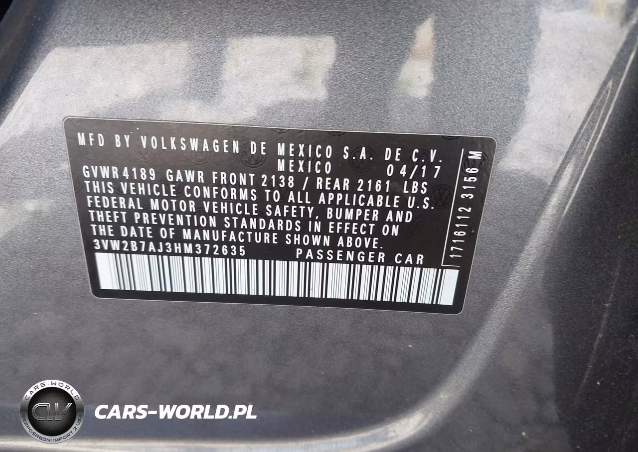 2017 Volkswagen Jetta S VIN:3VW2B7AJ3HM372635 - 9