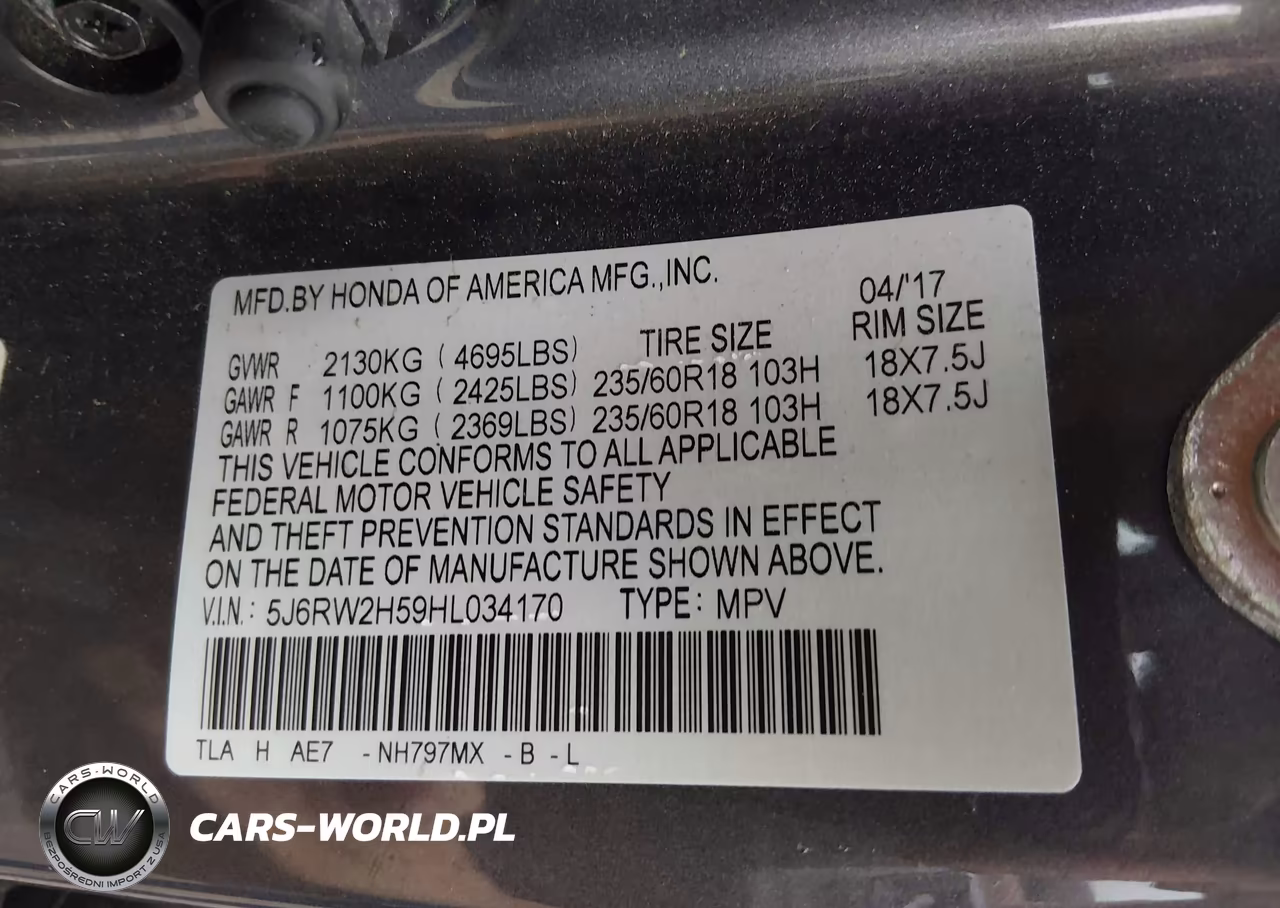 2017 Honda Cr-V Ex VIN:5J6RW2H59HL034170 - 9