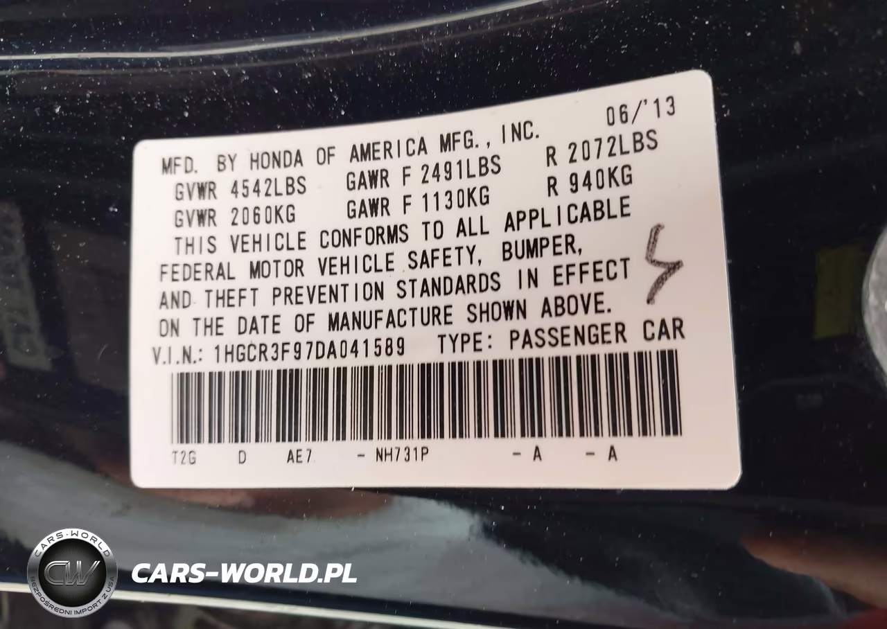 2013 Honda Accord Touring VIN:1HGCR3F97DA041589 - 9