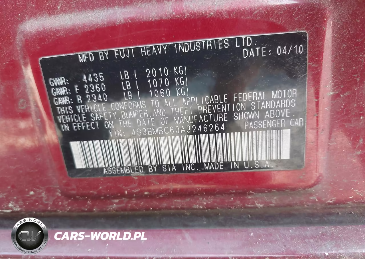 2010 Subaru Legacy 2.5I Premium VIN:4S3BMBC60A3246264 - 9
