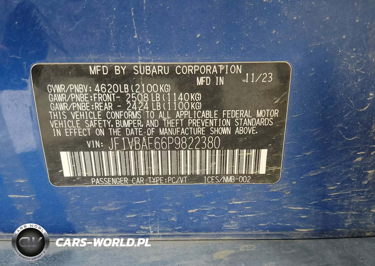 2023 Subaru Wrx Premium VIN:JF1VBAF66P9822380 - 9