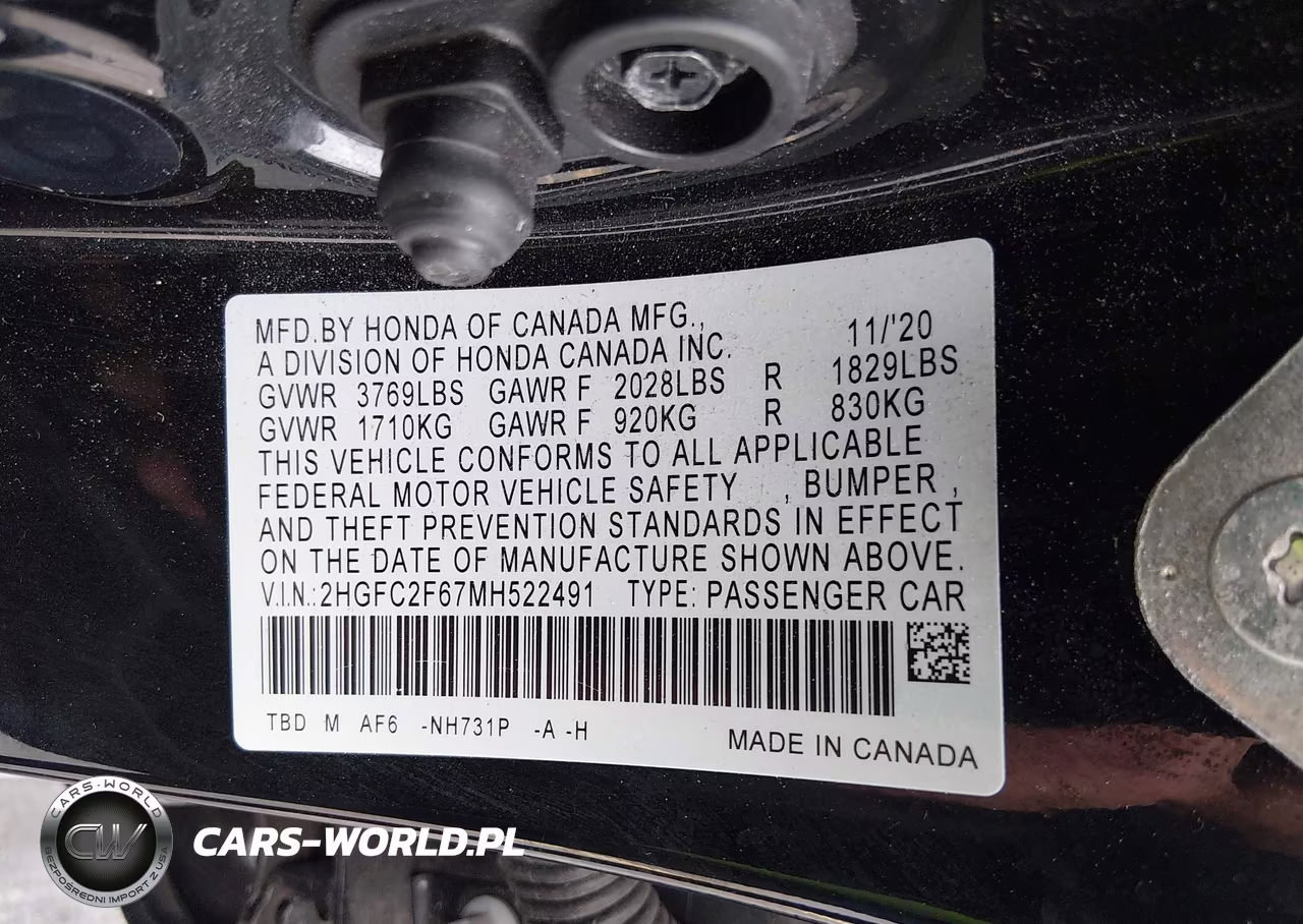 2021 Honda Civic Lx VIN:2HGFC2F67MH522491 - 9