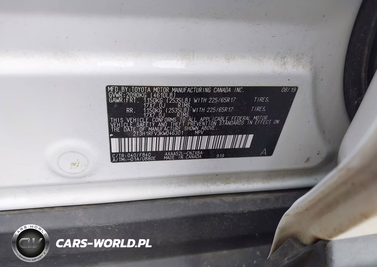 2019 Toyota Rav4 Le VIN:2T3H1RFV3KW046301 - 9