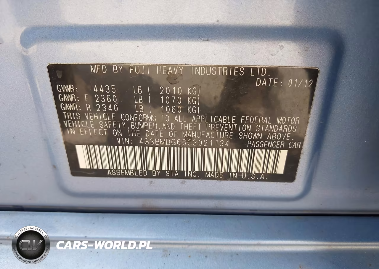 2012 Subaru Legacy 2.5I Premium VIN:4S3BMBG66C3021134 - 9