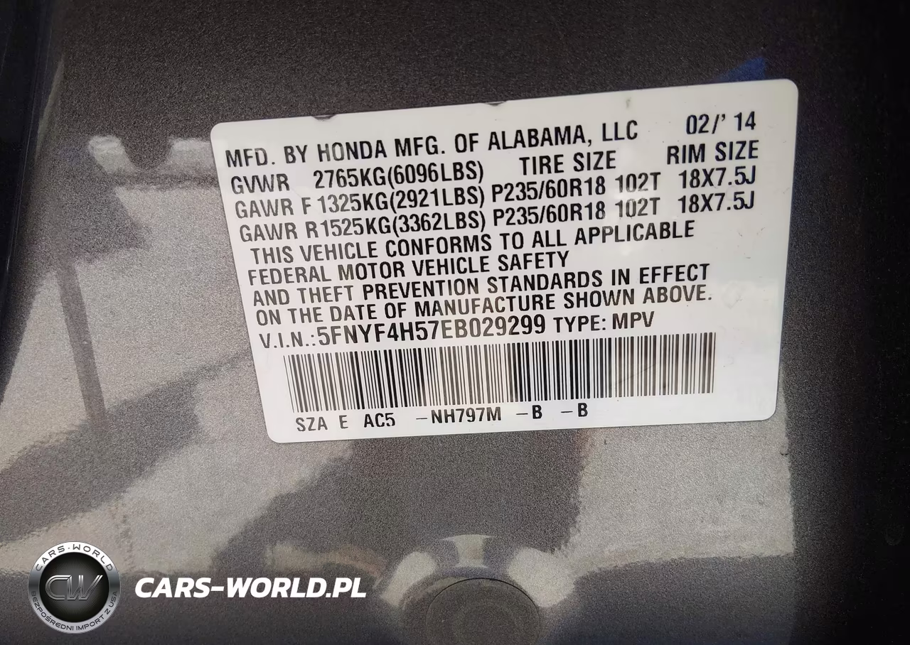 2014 Honda Pilot Ex-L VIN:5FNYF4H57EB029299 - 9