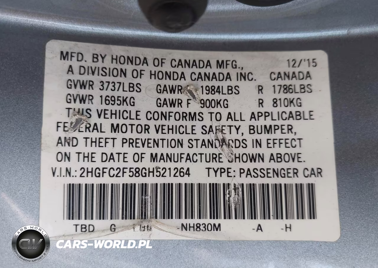 2016 Honda Civic Lx VIN:2HGFC2F58GH521264 - 9