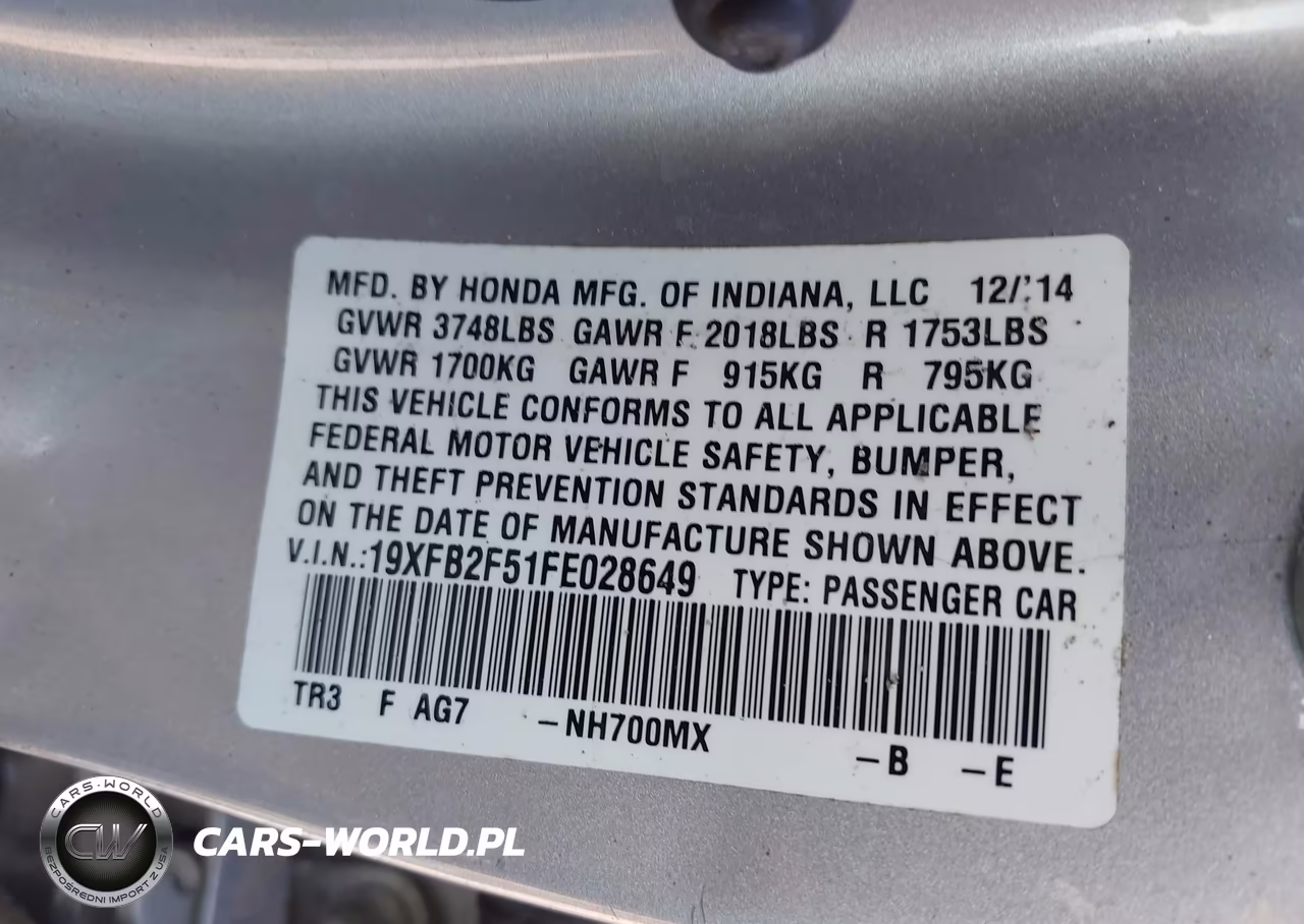 2015 Honda Civic Lx VIN:19XFB2F51FE028649 - 9
