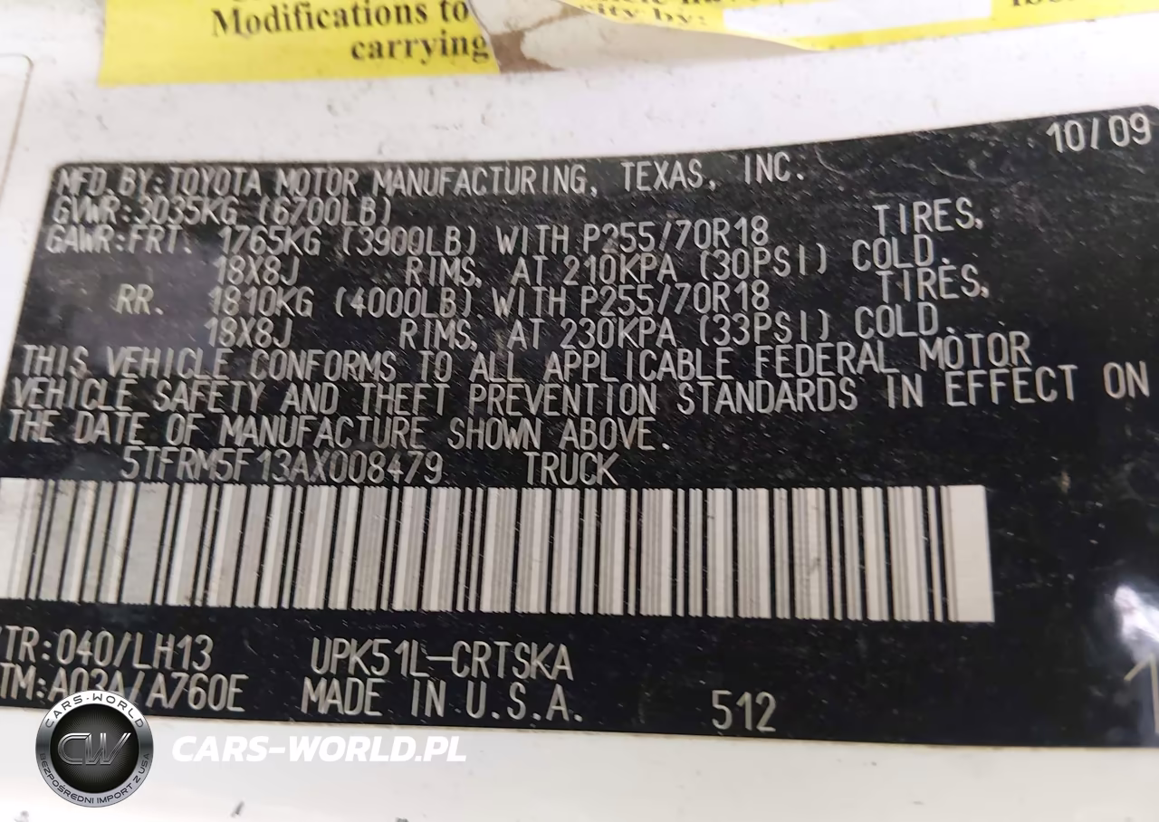 2010 Toyota Tundra Grade 4.6L V8 VIN:5TFRM5F13AX008479 - 9