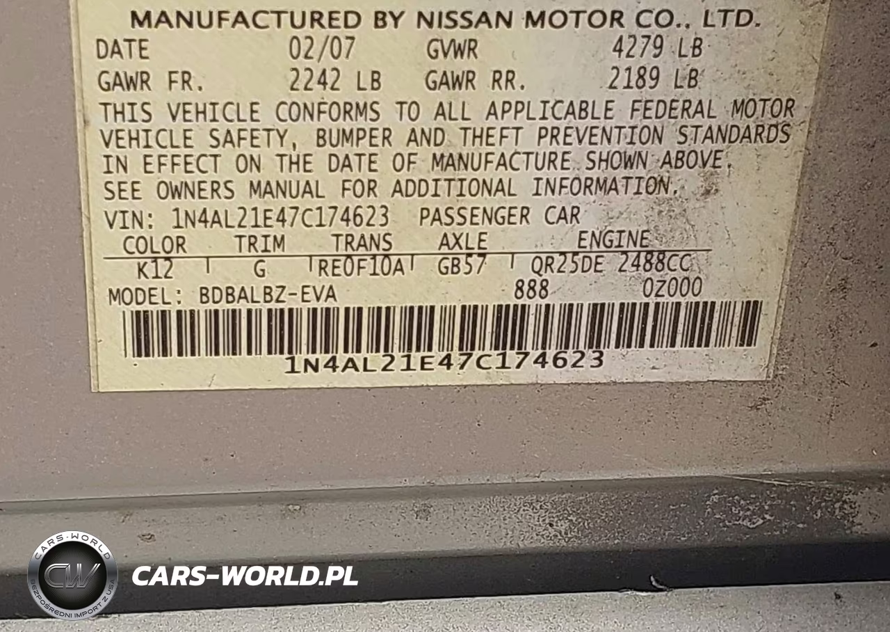 2007 Nissan Altima 2.5 S VIN:1N4AL21E47C174623 - 9