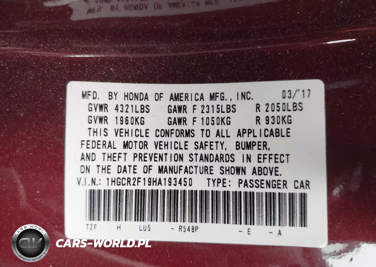 2017 Honda Accord Sport Se VIN:1HGCR2F19HA193450 - 9