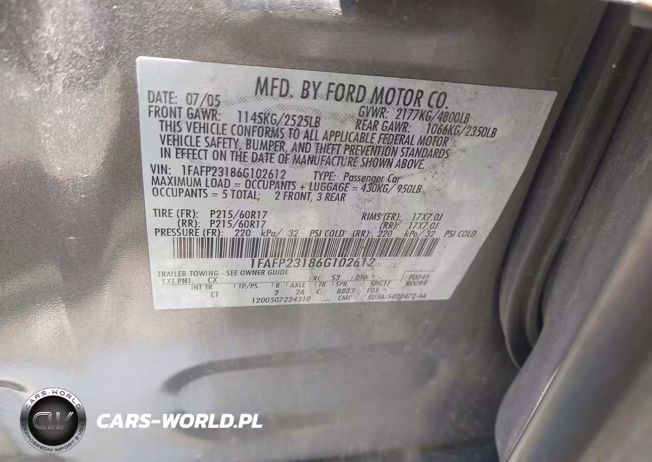 2006 Ford Five Hundred Se VIN:1FAFP23186G102612 - 9