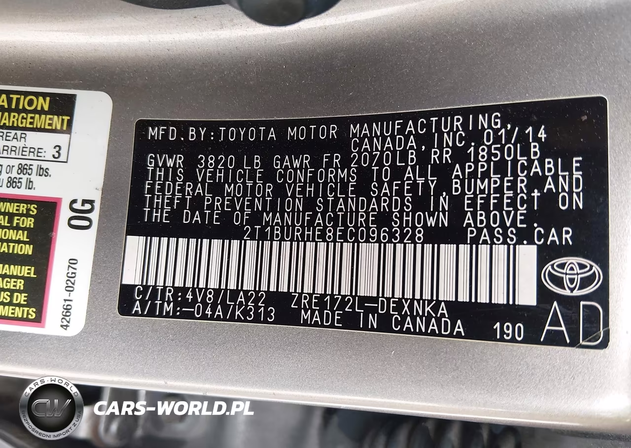2014 Toyota Corolla Le Premium VIN:2T1BURHE8EC096328 - 9
