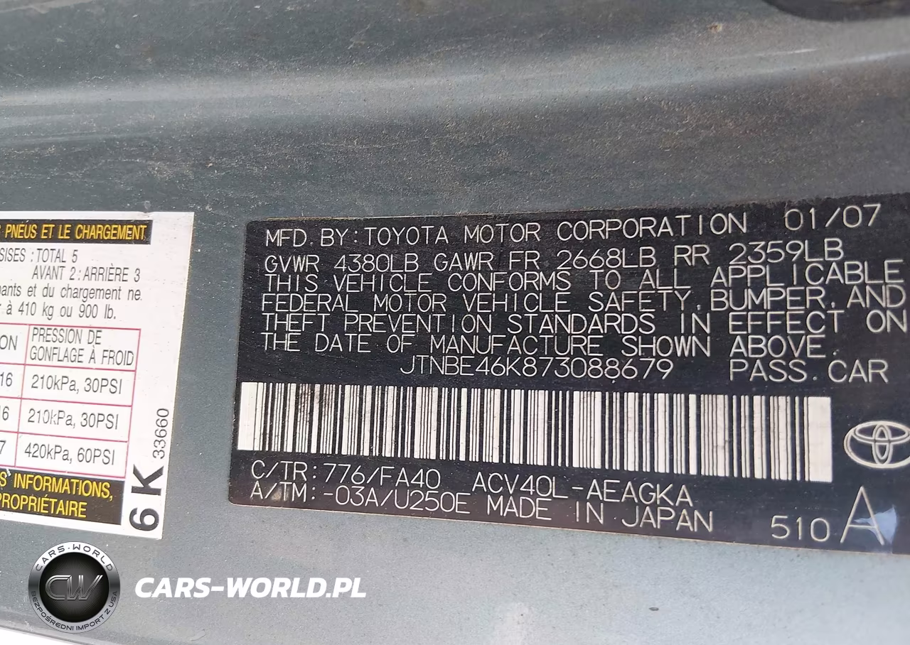 2007 Toyota Camry Xle VIN:JTNBE46K873088679 - 9