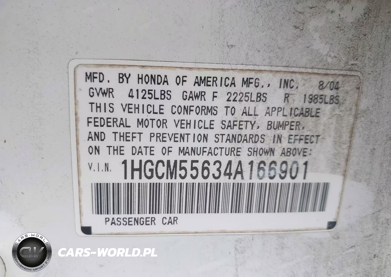 2004 Honda Accord 2.4 Ex VIN:1HGCM55634A166901 - 9