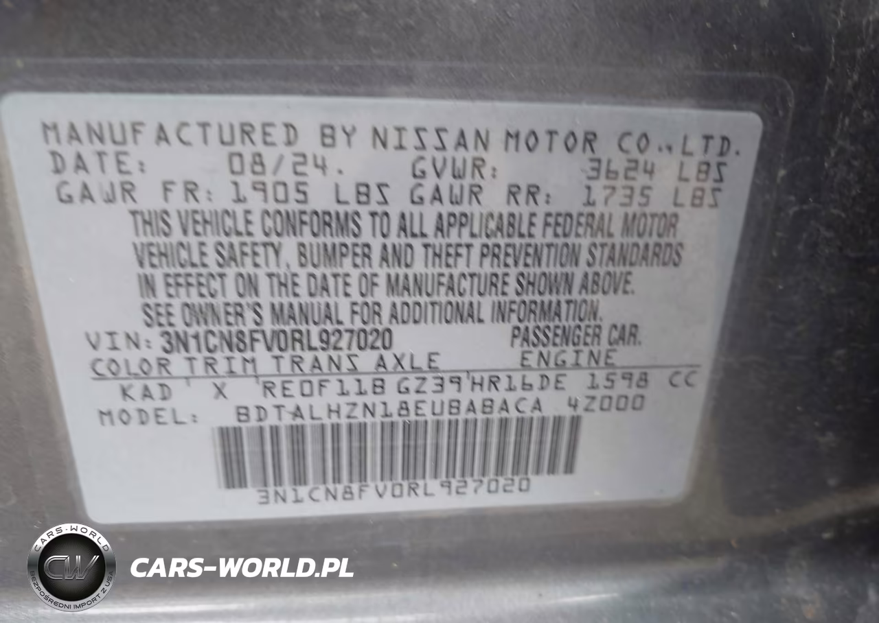 2024 Nissan Versa 1.6 Sr VIN:3N1CN8FV0RL927020 - 9