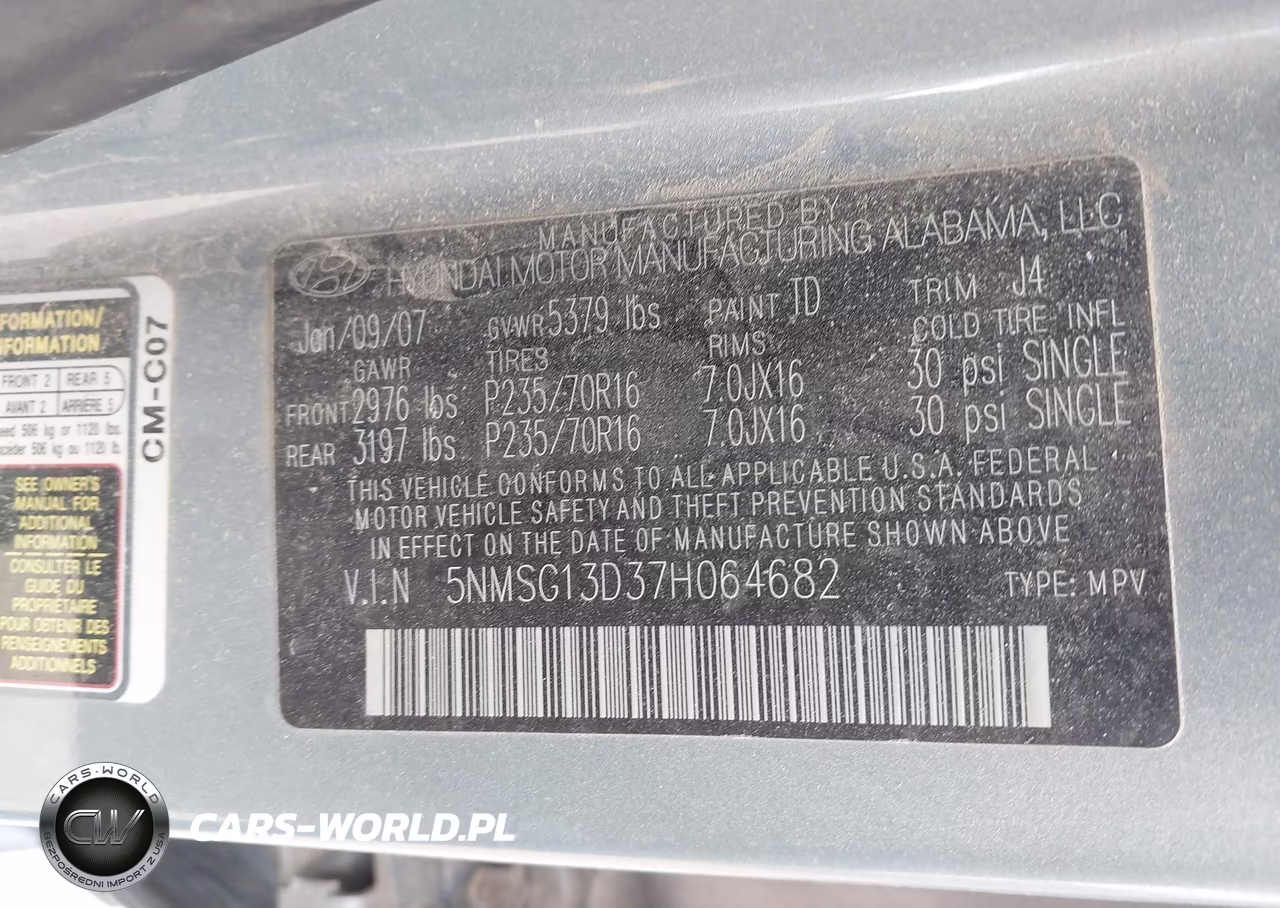 2007 Hyundai Santa Fe Gls VIN:5NMSG13D37H064682 - 9