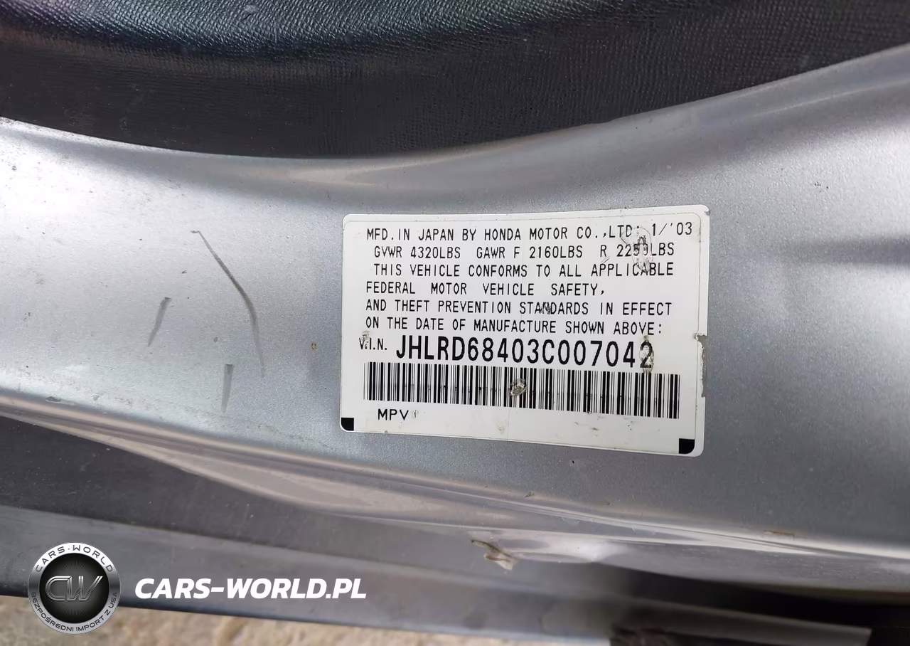 2003 Honda Cr-V Lx VIN:JHLRD68403C007042 - 9