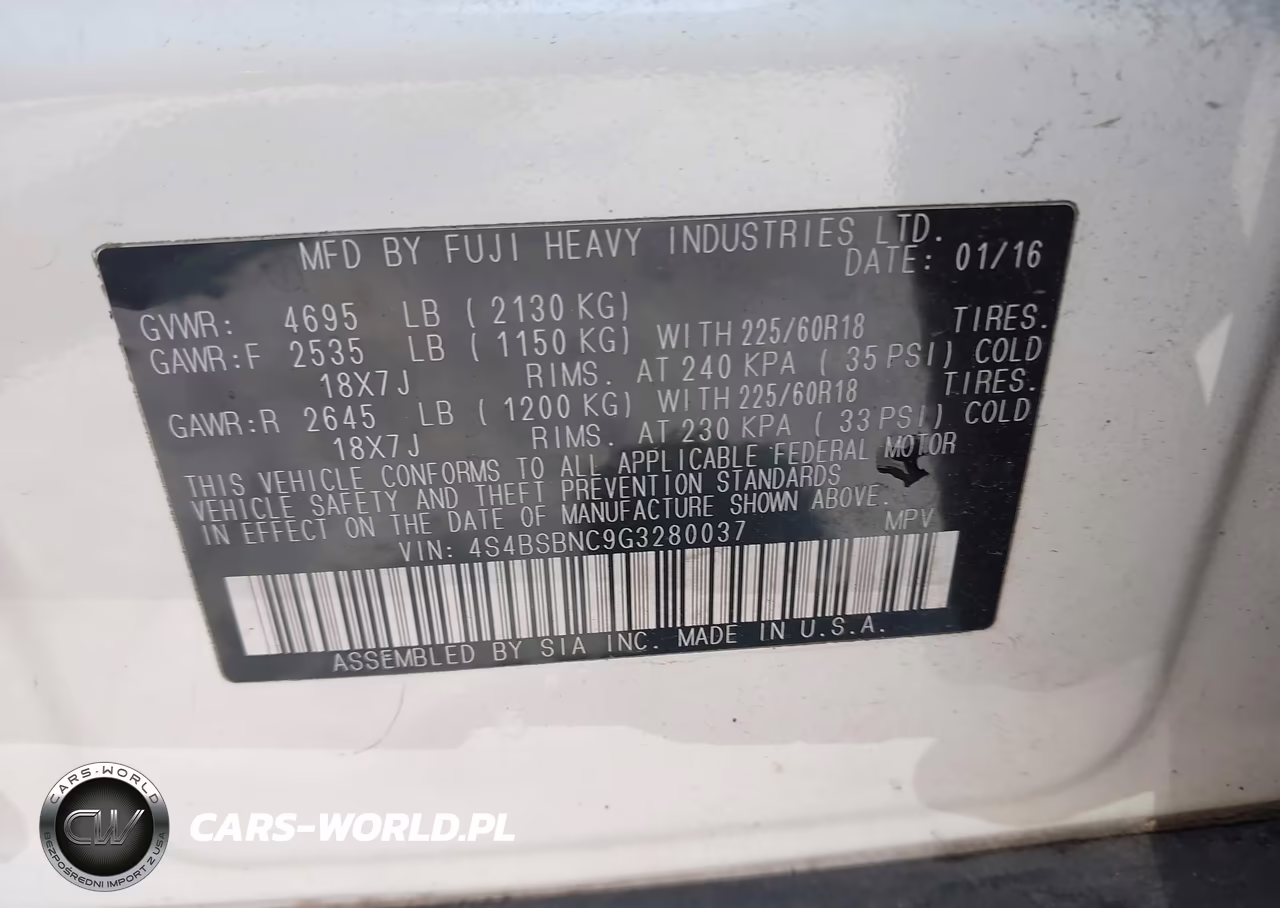 2016 Subaru Outback 2.5I Limited VIN:4S4BSBNC9G3280037 - 9
