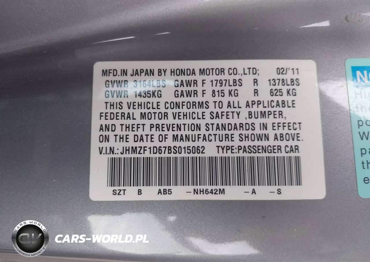 2011 Honda Cr-Z Ex VIN:JHMZF1D67BS015062 - 9
