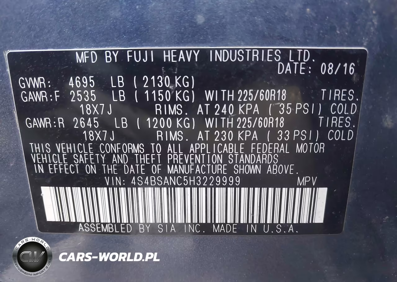 2017 Subaru Outback 2.5I Limited VIN:4S4BSANC5H3229999 - 9