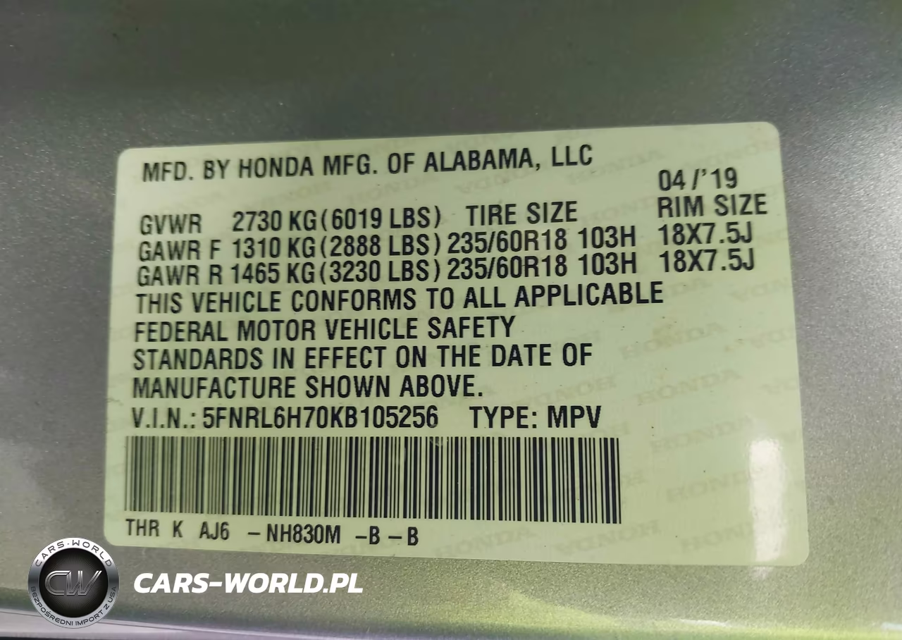 2019 Honda Odyssey Ex-L VIN:5FNRL6H70KB105256 - 9