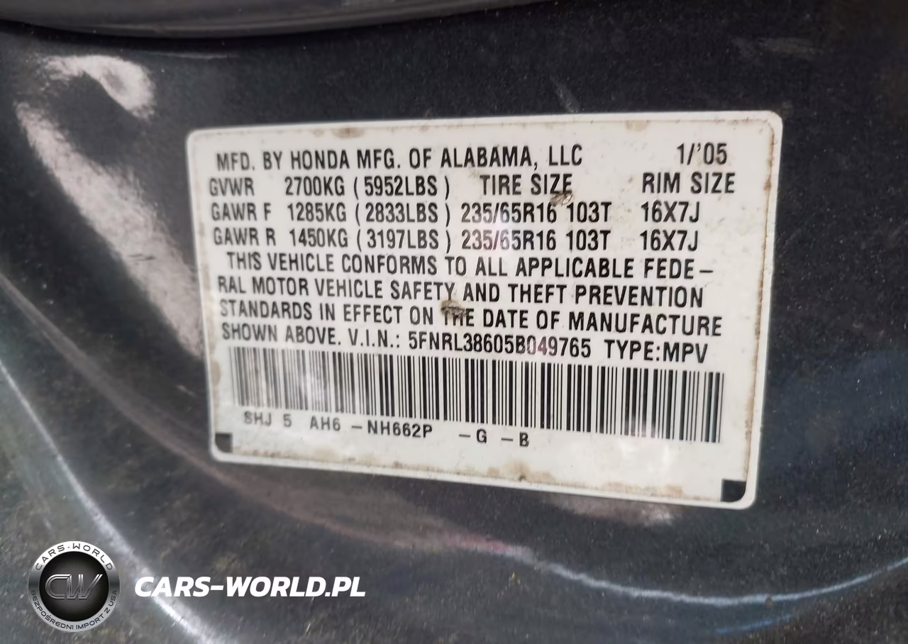 2005 Honda Odyssey Ex-L VIN:5FNRL38605B049765 - 9