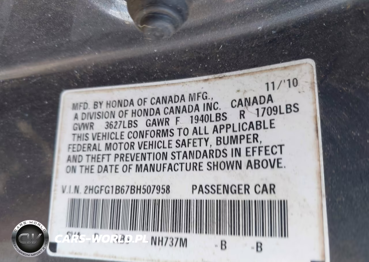 2011 Honda Civic Lx VIN:2HGFG1B67BH507958 - 9