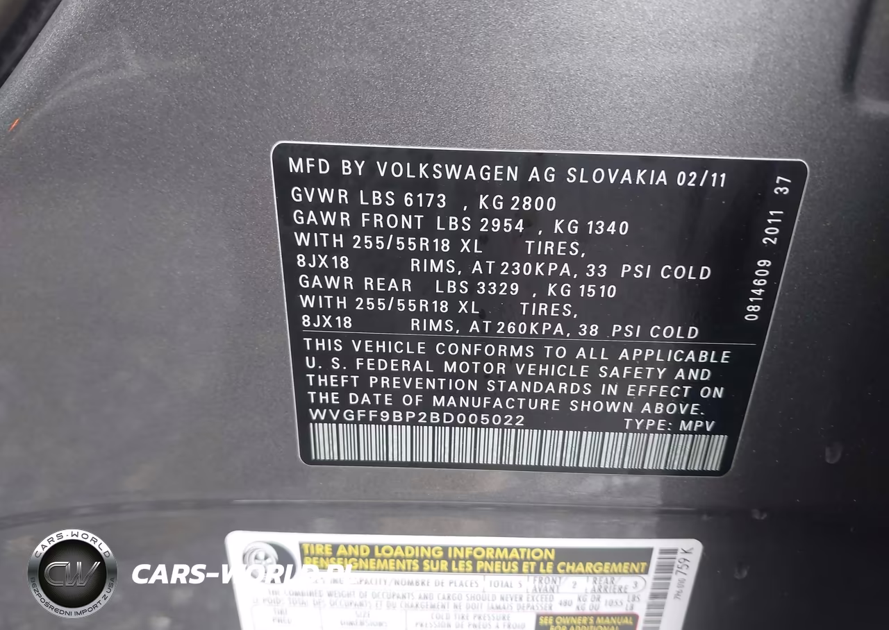 2011 Volkswagen Touareg Vr6 Sport VIN:WVGFF9BP2BD005022 - 9