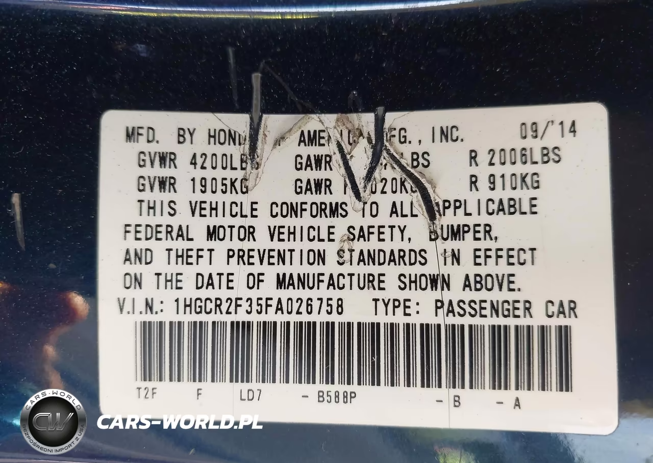 2015 Honda Accord Lx VIN:1HGCR2F35FA026758 - 9