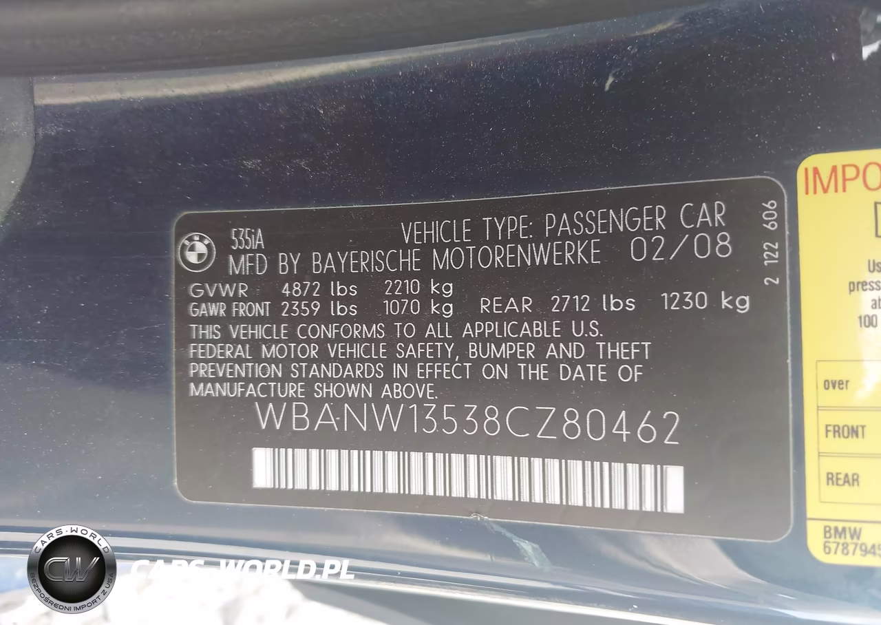 2008 BMW 535I VIN:WBANW13538CZ80462 - 9