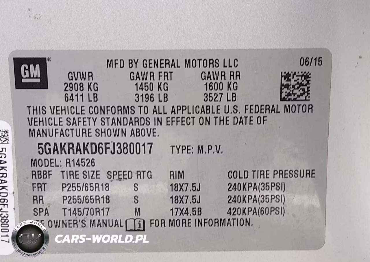 2015 Buick Enclave Convenience VIN:5GAKRAKD6FJ380017 - 9