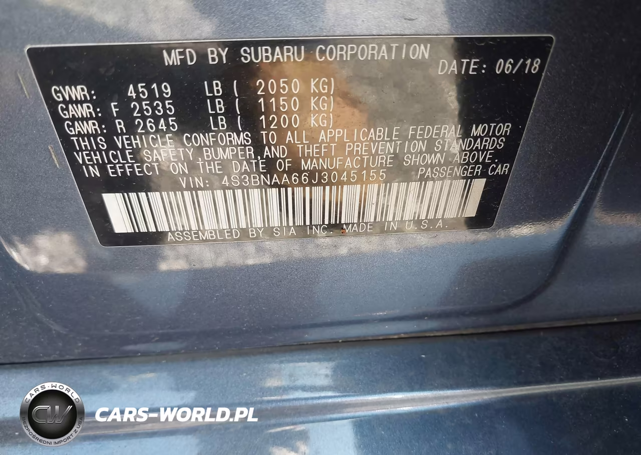 2018 Subaru Legacy 2.5I VIN:4S3BNAA66J3045155 - 9