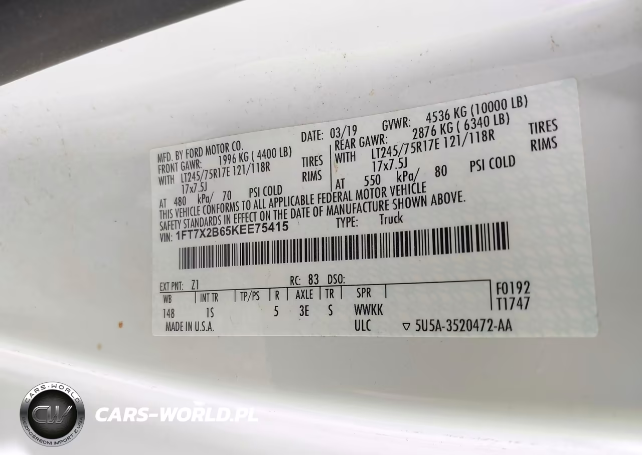 2019 Ford F-250 Xl VIN:1FT7X2B65KEE75415 - 9