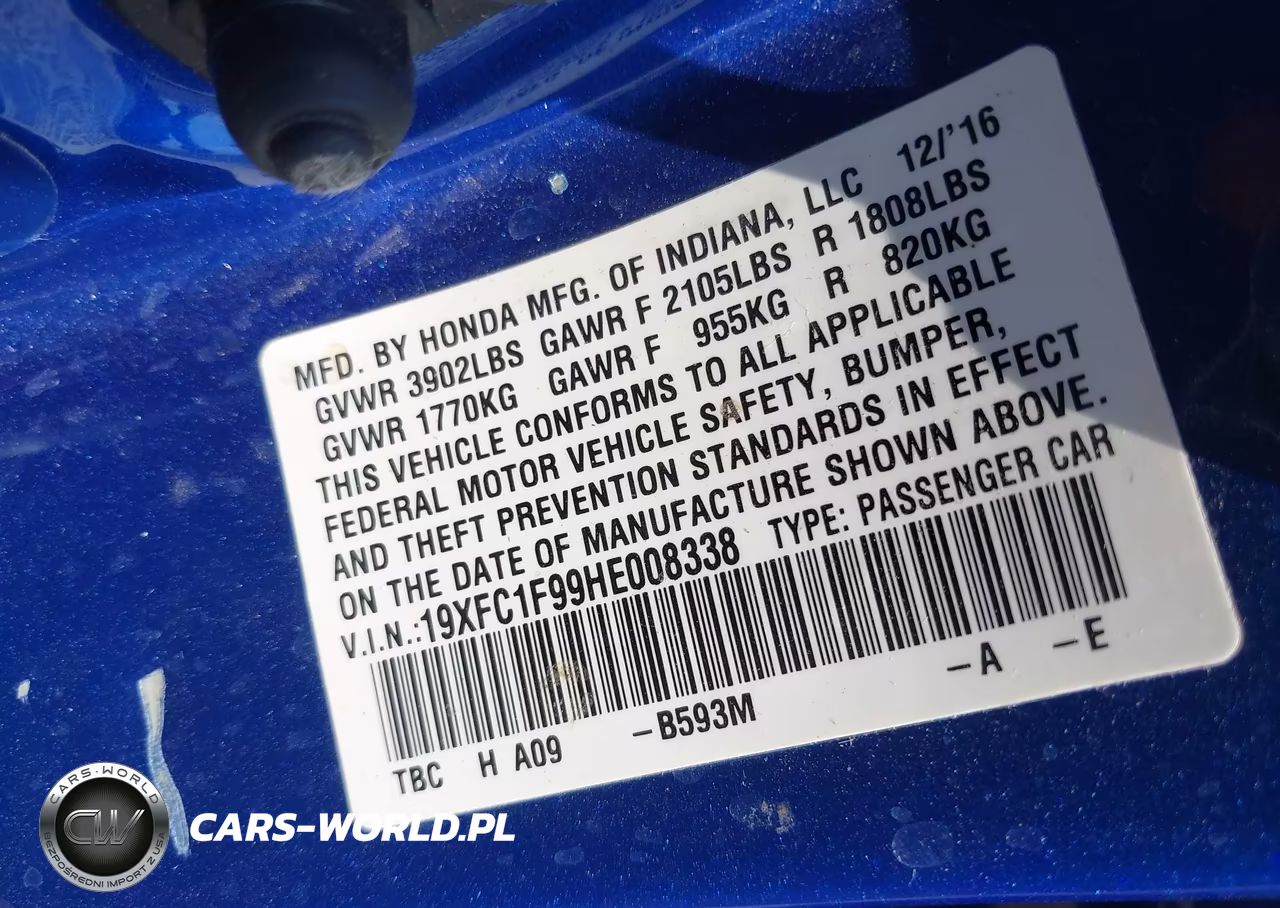 2017 Honda Civic Touring VIN:19XFC1F99HE008338 - 9