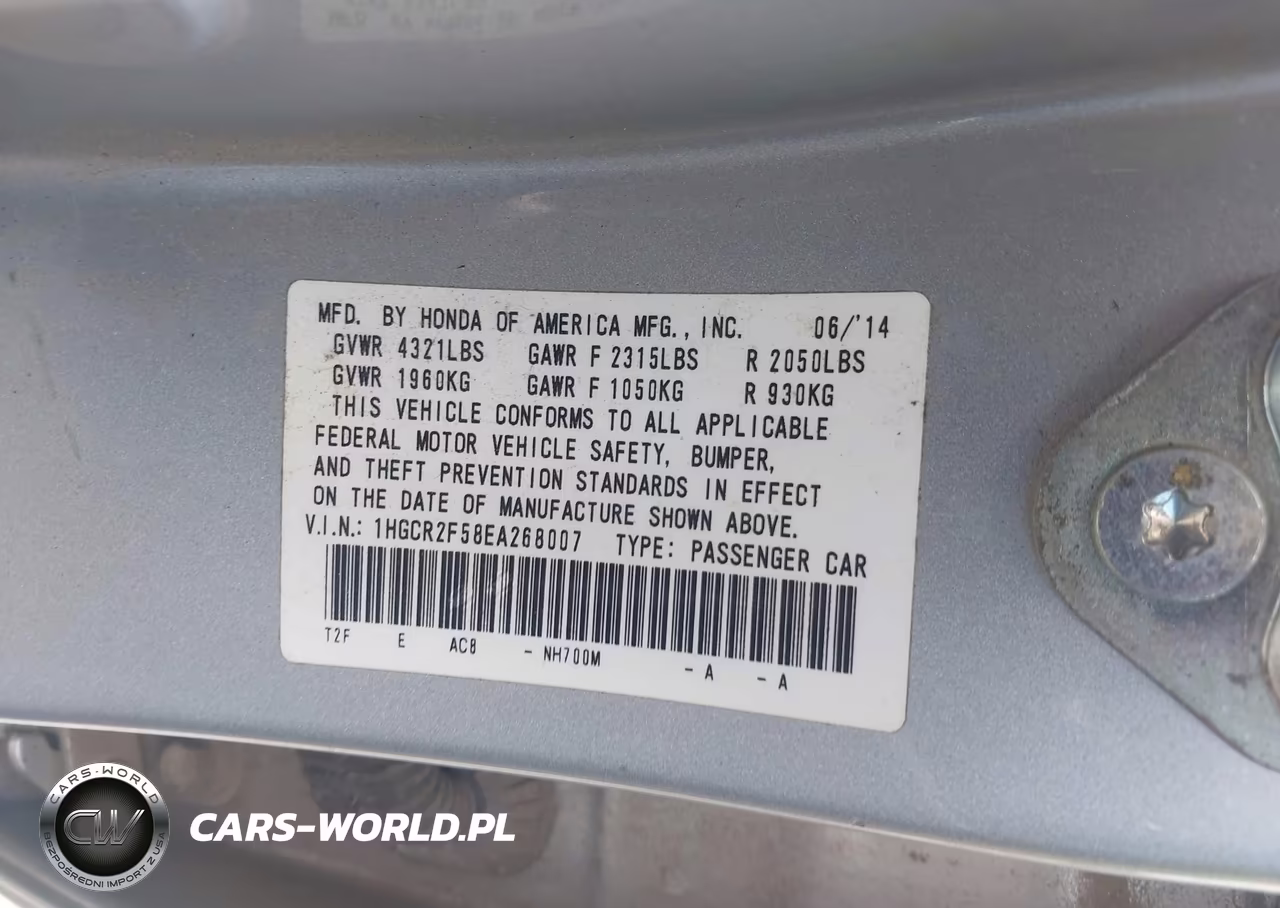 2014 Honda Accord Sport VIN:1HGCR2F58EA268007 - 9