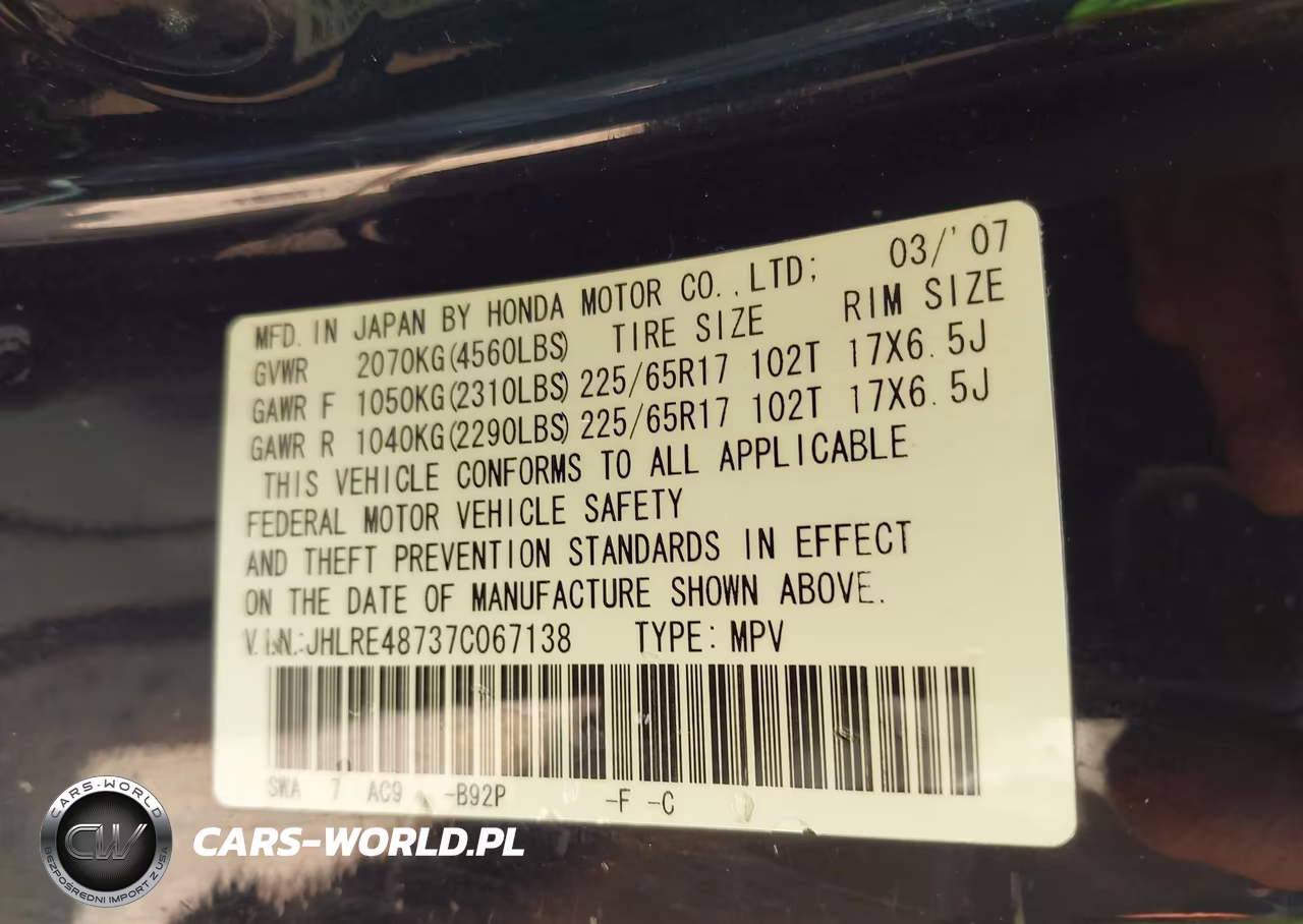 2007 Honda Cr-V Ex-L VIN:JHLRE48737C067138 - 9