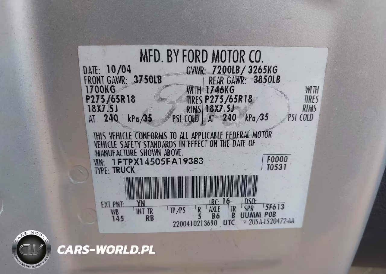 2005 Ford F-150 Fx4-Lariat-Xl-Xlt VIN:1FTPX14505FA19383 - 9