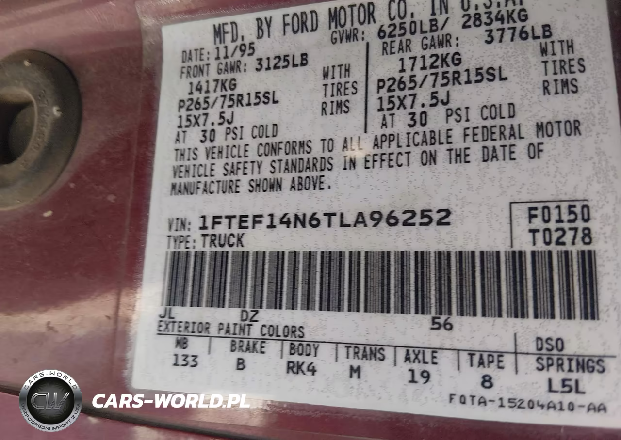 1996 Ford F150 VIN:1FTEF14N6TLA96252 - 9