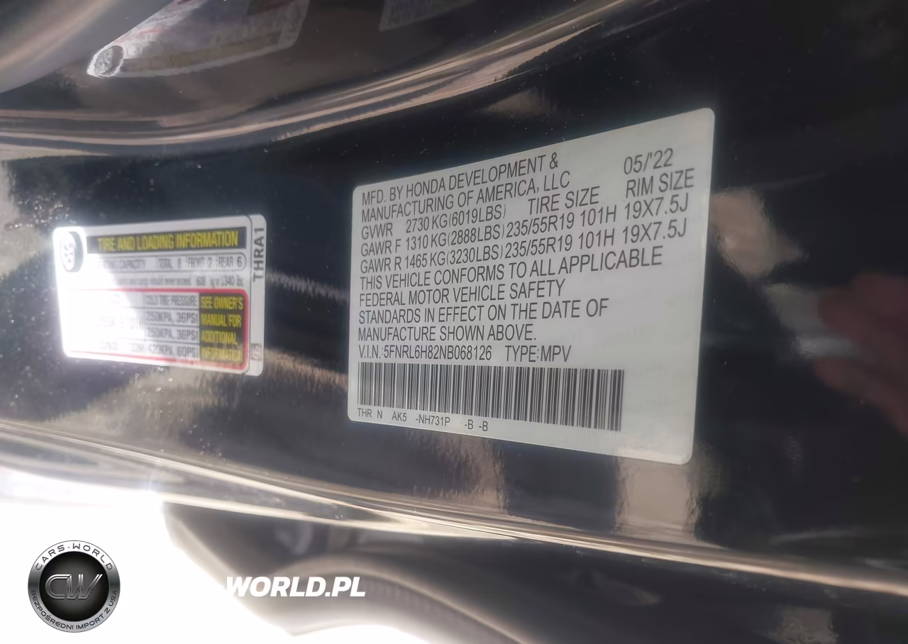2022 Honda Odyssey Touring VIN:5FNRL6H82NB068126 - 9