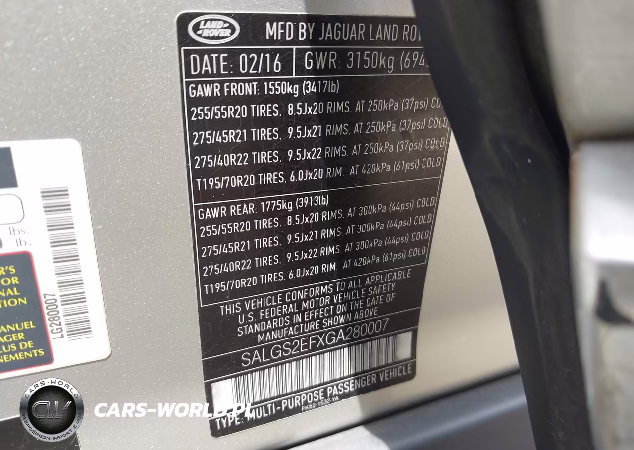 2016 Land Rover Range Rover 5.0L V8 Supercharged VIN:SALGS2EFXGA280007 - 9