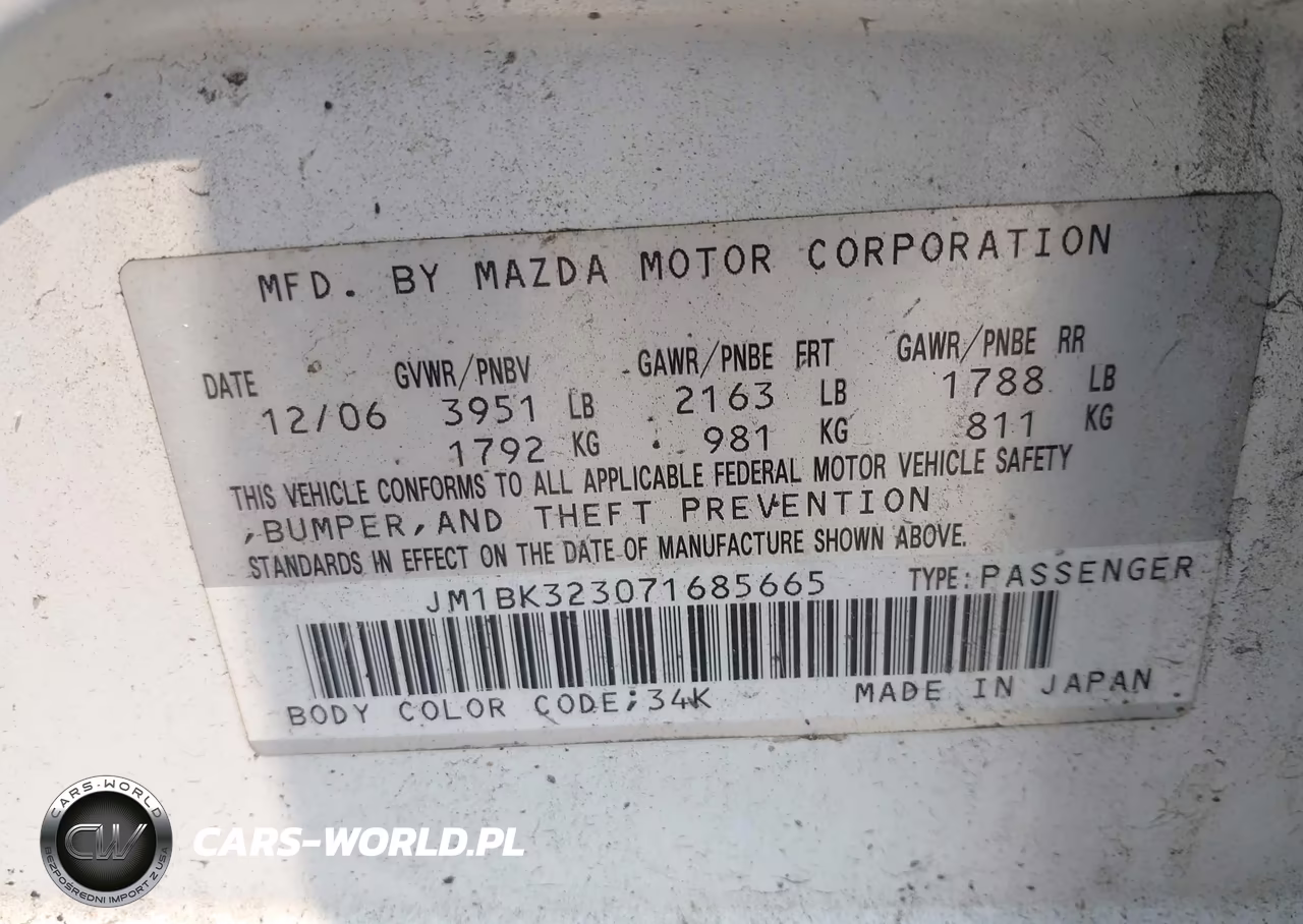 2007 Mazda Mazda3 S Sport VIN:JM1BK323071685665 - 9