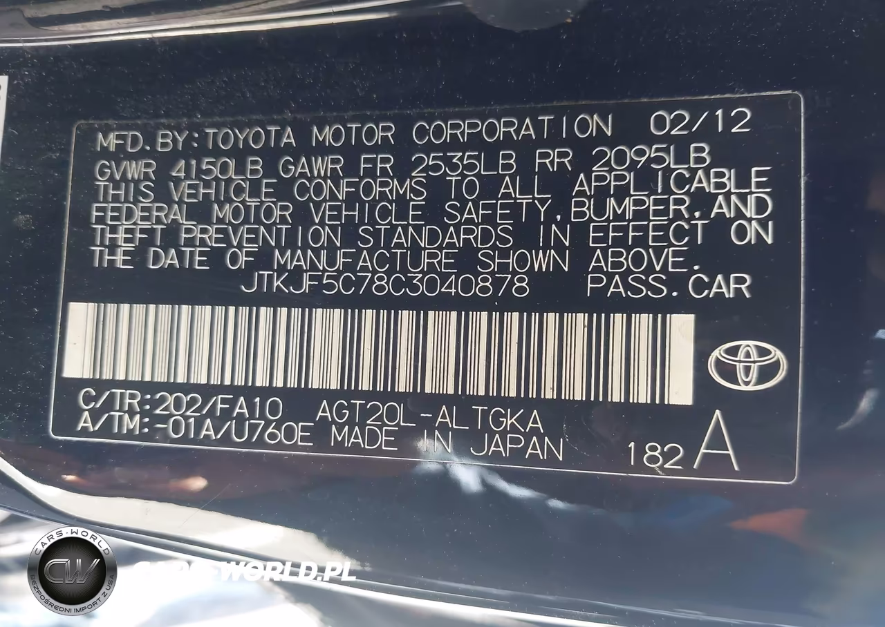 2012 Scion Tc VIN:JTKJF5C78C3040878 - 9