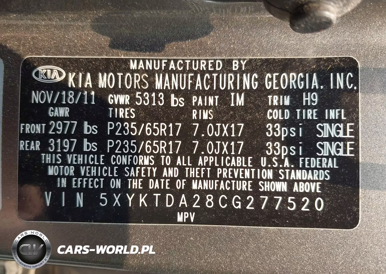 2012 Kia Sorento Lx V6 VIN:5XYKTDA28CG277520 - 9