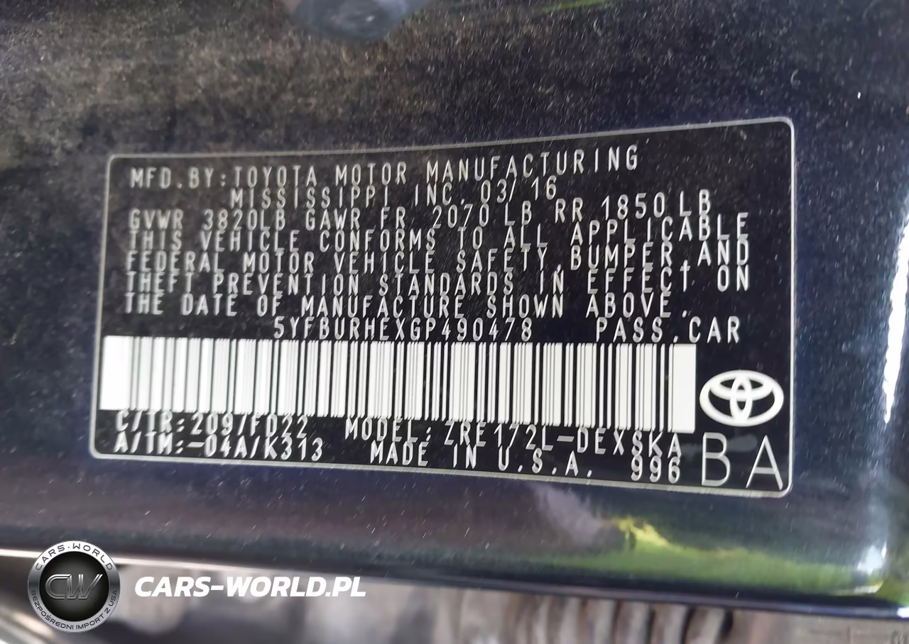 2016 Toyota Corolla S Plus VIN:5YFBURHEXGP490478 - 9