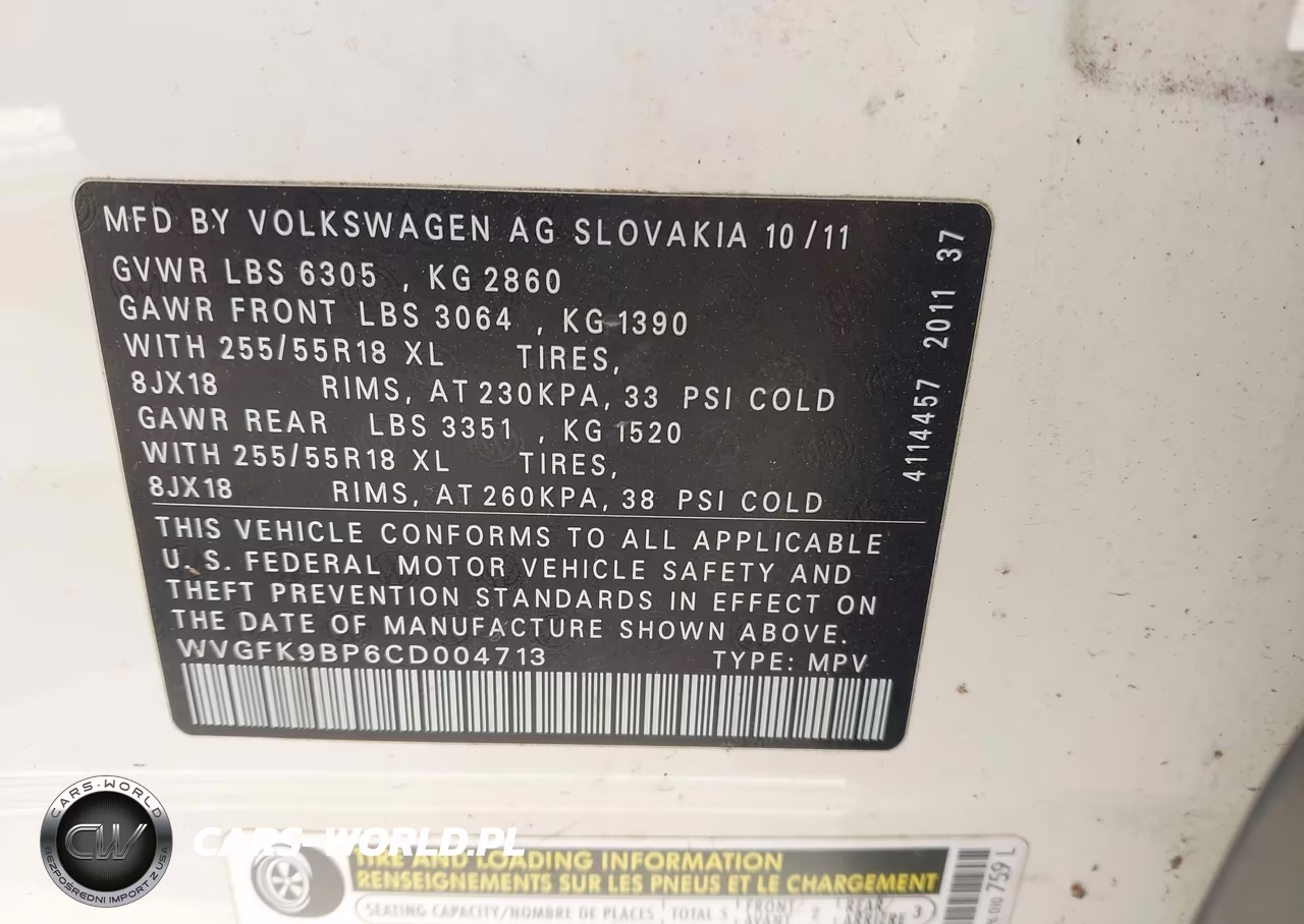 2012 Volkswagen Touareg Tdi Sport VIN:WVGFK9BP6CD004713 - 9