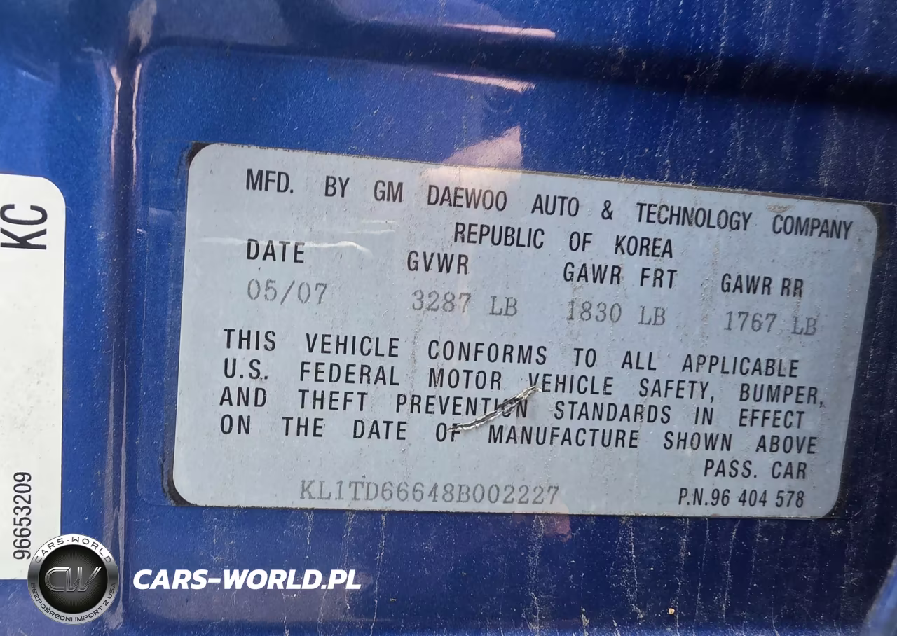 2008 Chevrolet Aveo Svm VIN:KL1TD66648B002227 - 8