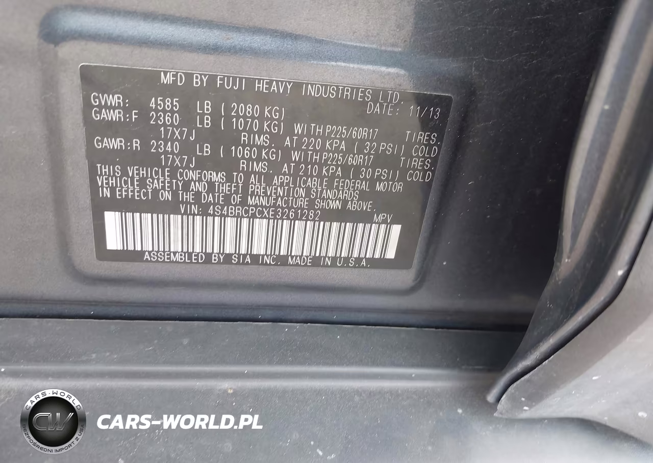 2014 Subaru Outback 2.5I Limited VIN:4S4BRCPCXE3261282 - 9